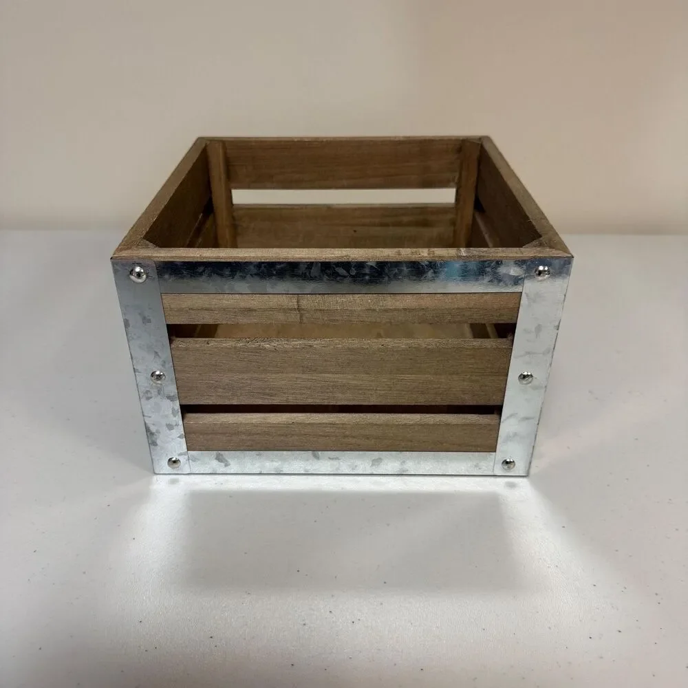 Farmhouse Wood Crate Box Square Rustic Display Home Deco Basket Storage Organize